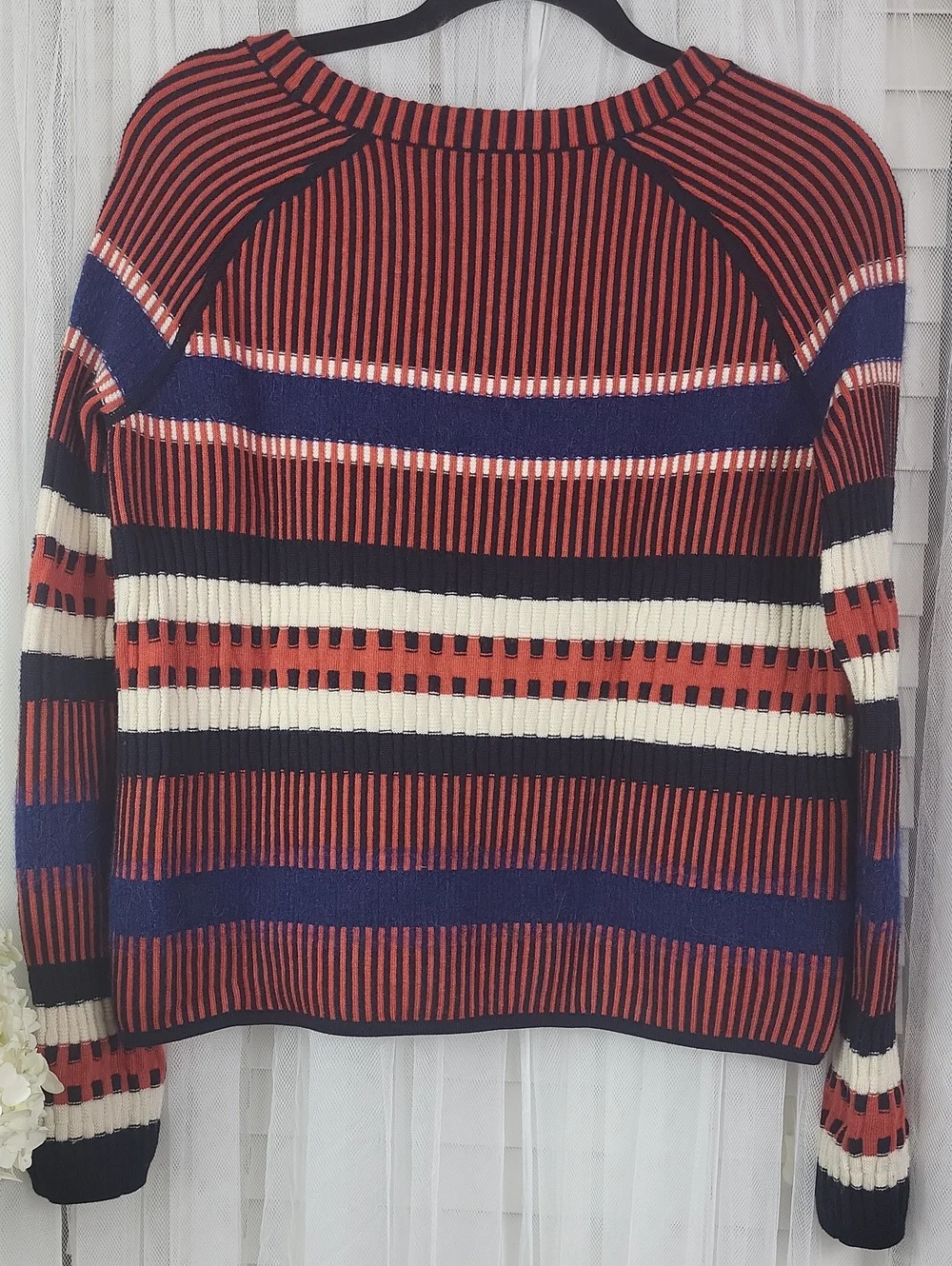 Tory Burch Womens Striped Ribbed Crewneck Sweater — Red, Navy & Cream. Size‎ SP